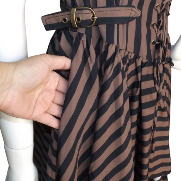 new SCARLET DARKNESS Dress, 10, Brown/Black Stripes, Hi-Low Skirt, Lace/Buckles - Picture 8 of 14
